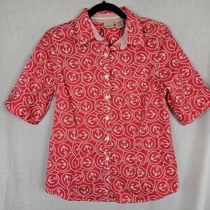 LL Bean Anchor Shirt Pink Short Sleeve Button Up Top‎ Women's Size Small